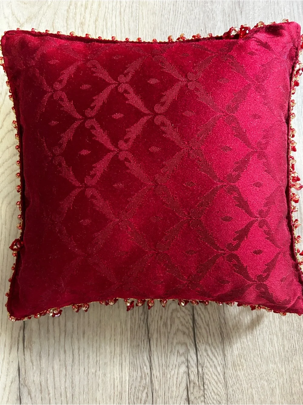 Embroidered Floral Decorative Pillow - Red, Gold, Cream